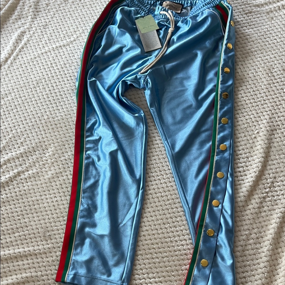 Gucci Kids Blue Joggers with Gold Buttons